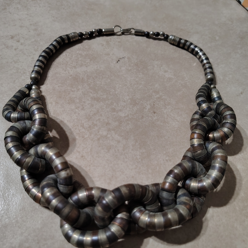 Vintage  Chunky Twisted Tri Metallic Necklace/ 19 " Length/ See Pics